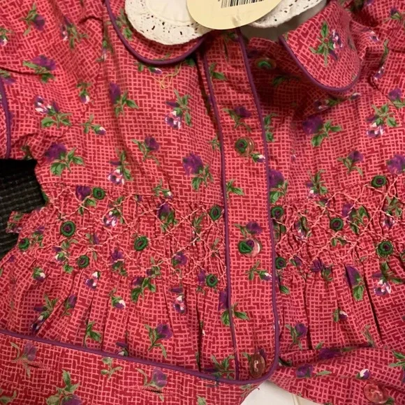 NEW April Cornel Cornelloki Pink Floral Smocked Dress Petticoat Pants Hat Set 2 - Picture 7 of 8